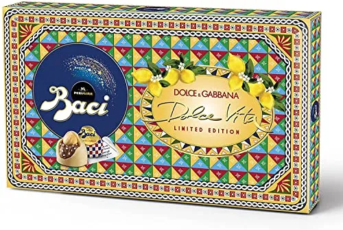 BACI PERUGINA LIMITED EDITION DOLCE VITA Cioccolatini Ripieni con Granella al Gusto Limone e Nocciola Intera Scatola Regalo 150g