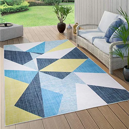 Milnsirk tappeto rettangolare geometrico moderno a pelo corto, Per salotto, cameretta, sala, corridoio, soggiorno ( Grigio blu, 120 x 180 cm )