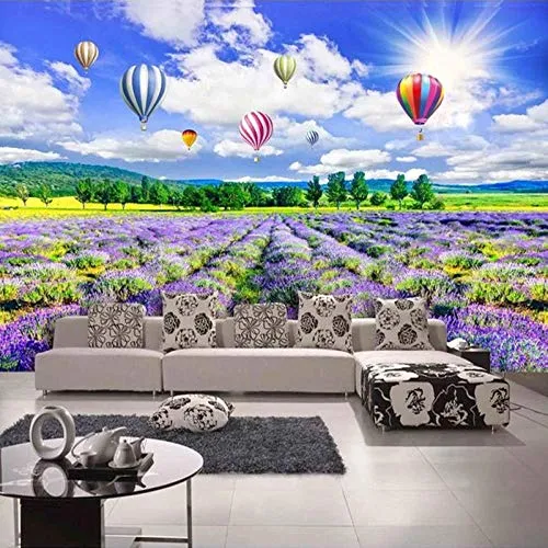 Fotomurali da parete foto 3D Lavanda Fiore Mare Mongolfiera Grande murale Soggiorno per,400X280CM(WxH)