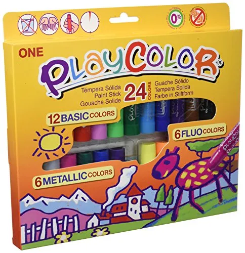 Playcolor 2041 – Astuccio da 24 colori a tempera solidi,: