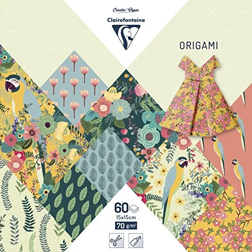 Clairefontaine 95351C - 60 Fogli di carta Origami da 70g/m², Misura 15x15cm, 30 motivi colorati assortiti (2 Fogli per motivo), Hobby creativo Adulti e bambini, collezione Kiribati