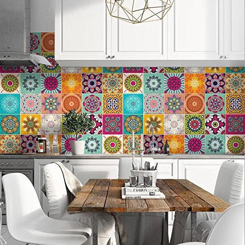 Adesivi per Piastrelle Bagno e Cucina 24 Pz 10x10 cm - PS00179 Decorazione murale in PVC impermeabile mattonelle mosaico stile cementine Azulejos