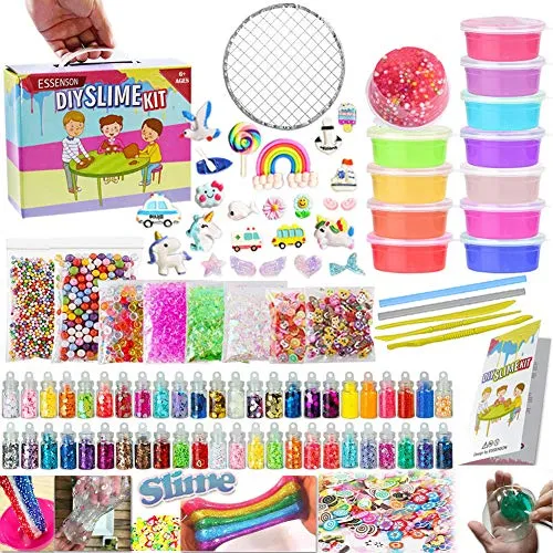 ESSENSON Slime Kit - Fai da Te Slime Making Kit per Bambini Art Craft, 12 Colori Slime, Glitter, Fette di Frutta, Ragazze Giocattoli Regali per Bambini dai 6+