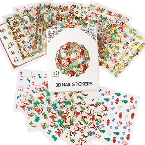 Nicedeco Più di 1500 pezzi (50 fogli) Tema di Natale Nuovo Anno Vacanza Invernale 3D Sticker Adesivi per Unghie Nail Art / Scrapbooking / Adesivi del Premio per Bambini