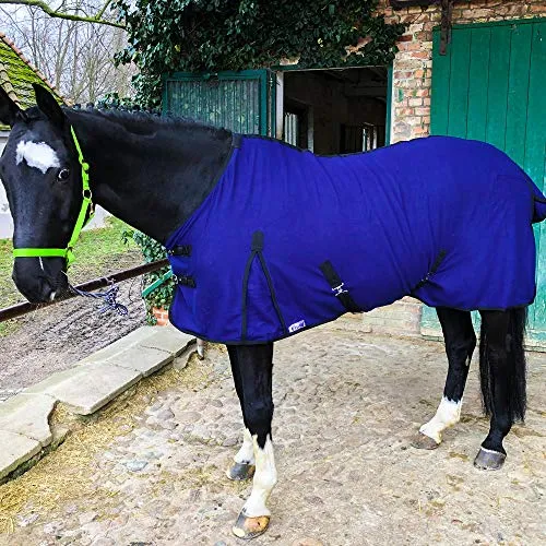 Pferdelinis Coperta per Cavallo con Fascia Incrociata per Cavalli, Pony - Coperta Traspirante in Pile - per Asciugatura e Calore rapidi (Blu Navy, 125 cm)