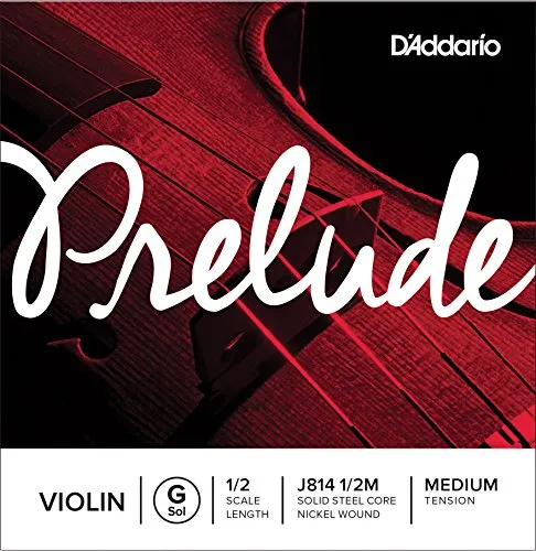 D'Addario J814-1/2M Prelude - Muta di corde SOL per violino 1/2, in acciaio al carbonio/nichel, tensione: Medium