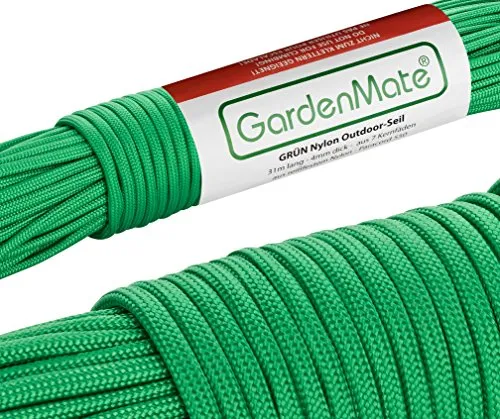 GardenMate Paracord 550 Corda di Nylon per Uso Esterno – Disponibile in DIVERSI COLORI – Lunghezza 31 m Spessore 4 mm – Corda Kernmantel Composta da 7 Fili di Nylon Resistente agli Strappi