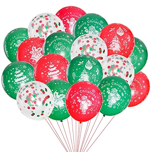 Palloncini di Natale, 100 pezzi di buon Natale partito palloncini ghirlanda arco kit stile natale rosso verde palloncini in lattice bianco coriandoli palloncino per decorazioni natalizie forniture