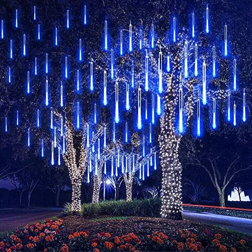 EEIEER Luci Della Pioggia di Meteore , 30cm 8Tubo 192 LED Meteor Luci Natale Luci, Impermeabili Meteor Shower Light per Festa di Nozze Decorazione All'aperto (blu)