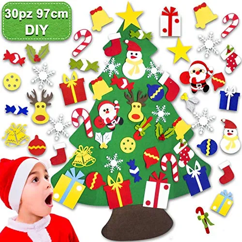 BOIROS Albero di Natale Montessori, Addobbi Natalizi Fai da Te, Albero di Natale in Feltro per Bambini con 30 Pezzi Ornamenti Staccabili, 97cm,Decorazioni Natalizie per Casa, Porta, Finestra, Parete