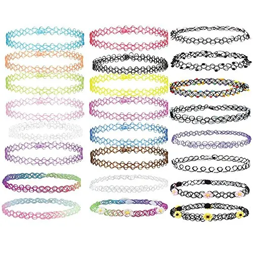 BJ-SHOP Choker,Choker Collana Girocollo Classico Elasticizzato da Ragazza Chokers con Pendente Collana Gotica, 24 Pezzi