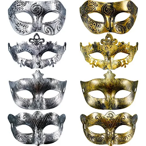 Gejoy, 8 maschere vintage antiquarie, maschere per carnevale (oro argento)