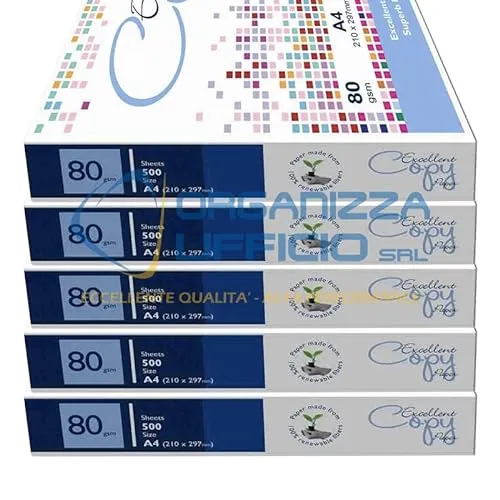 Organizza Ufficio Carta A4 80 gr per Stampante confezione da 5 risme da 500 Fogli