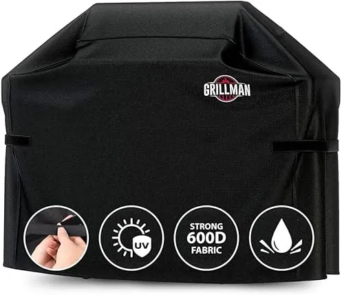 Grillman Premium Copertura per Barbecue, Copertura per Barbecue a Gas per Weber, Brinkmann, Char Broil ETC. Resistente agli Urti, ai Raggi UV e all'Acqua (163 cm, Nero)