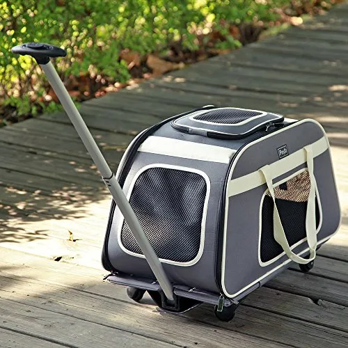 Petsfit Carrello portautensili con manico telescopico, sacchetto portaoggetti portatile da viaggio portatile con canne da viaggio, ruote, colore grigio chiaro, 66cm x 37cm x 36cm