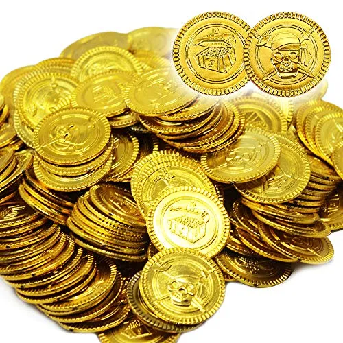THE TWIDDLERS 180 Pezzi Monete di Tesoro Finte Oro del Pirati - Plastica Gioco Denaro Gettoni Pirata Pinata Cacce al Tesoro D’Oro