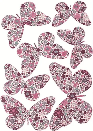 PLAGE 301510 3D Charming Butterfly Stickers Pink Liberty Butterflies [7 Butterflies Between 8 x 6,5 cm And 14 x 11 cm], plastica, 14 x 0.1 x 11 cm