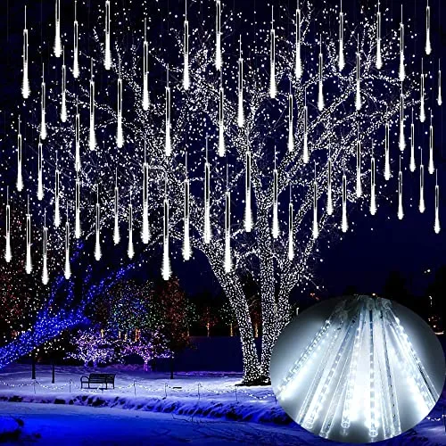 Luci Della Pioggia di Meteore, Phattopa LED Luci Natale Pioggia di Meteoriti, Impermeabile 30CM 10 Tubi 240 LEDs Luci di pioggia di meteora doccia per Interno Esterno Decorazione(Bianco)