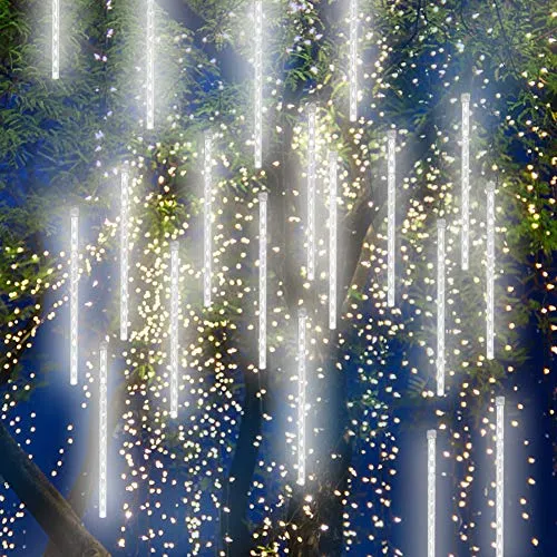 Luci della Pioggia di Meteore,Luci Doccia di Meteore IP65 Impermeabili Luci Goccia di Pioggia con 30cm 10 Tubi a Spirale 360 LEDs Luce Natale LED Pioggia Luci per Pasqua Decorative (Bianca, 10)