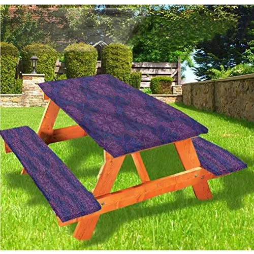 LEWIS FRANKLIN Tenda da doccia Indigo Picnic Tavolo & Panchine Copertura Paisley Fiore Bordo Elastico Tovaglia, 60 x 170 cm, Set 3 Pezzi per Viaggi Natale Picnics Party Outdoor