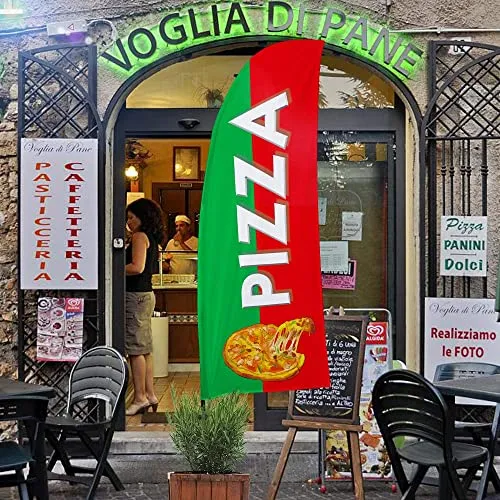 QSUM Bandiera per pizza swooper, bandiera per pizza, pubblicitaria, con kit di aste, punta a terra, cartelli per pizza per aziende e vetrine