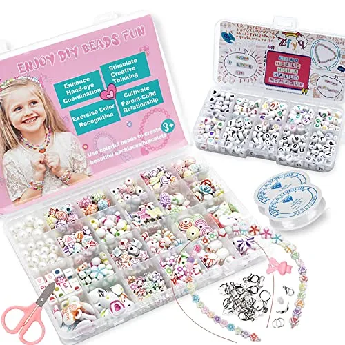 ZFYQ Bambini Perline, Perline Colorate dei Bambini Fare Gioielli Braccialetti Necklace Kit Perline Lettere per Ragazze