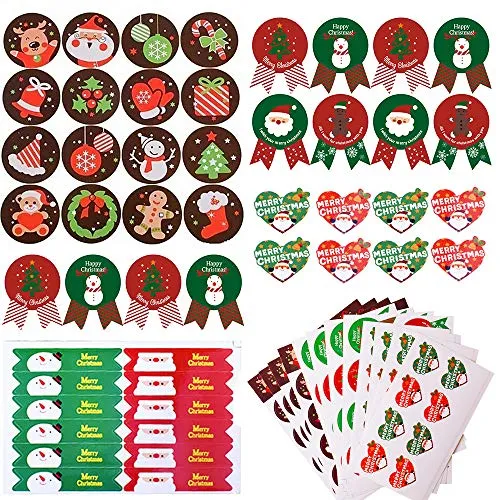 Gudotra 352pz Etichette Adesivi Chiudi Pacchetti Natale Decorative per Sacchetto di Regalo Compleanno per Confezionare Sacchetti di Caramelle
