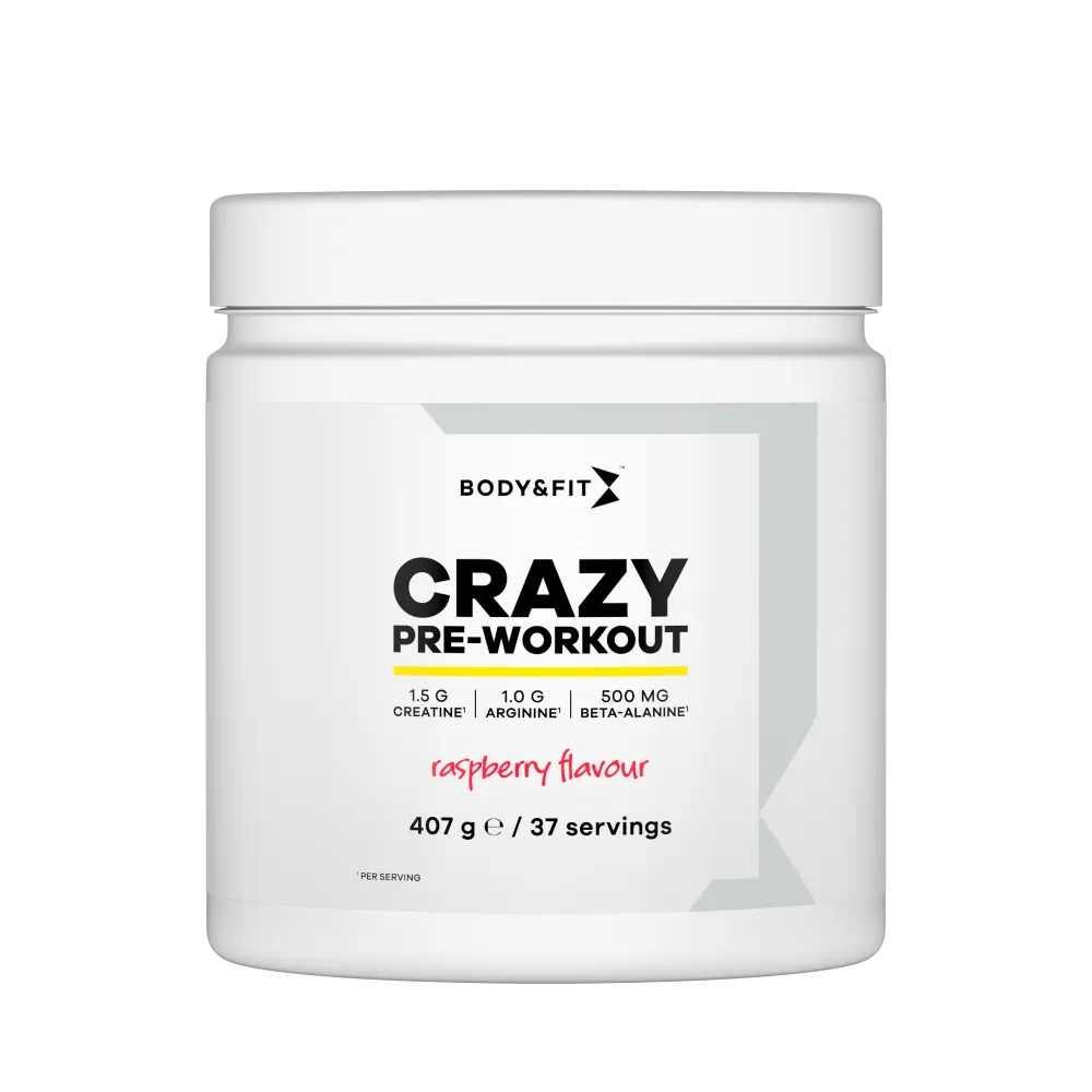 Crazy Pre-Workout - Body&Fit - Sensazione Al Lampone - 407 Grammi (37 Dosi)