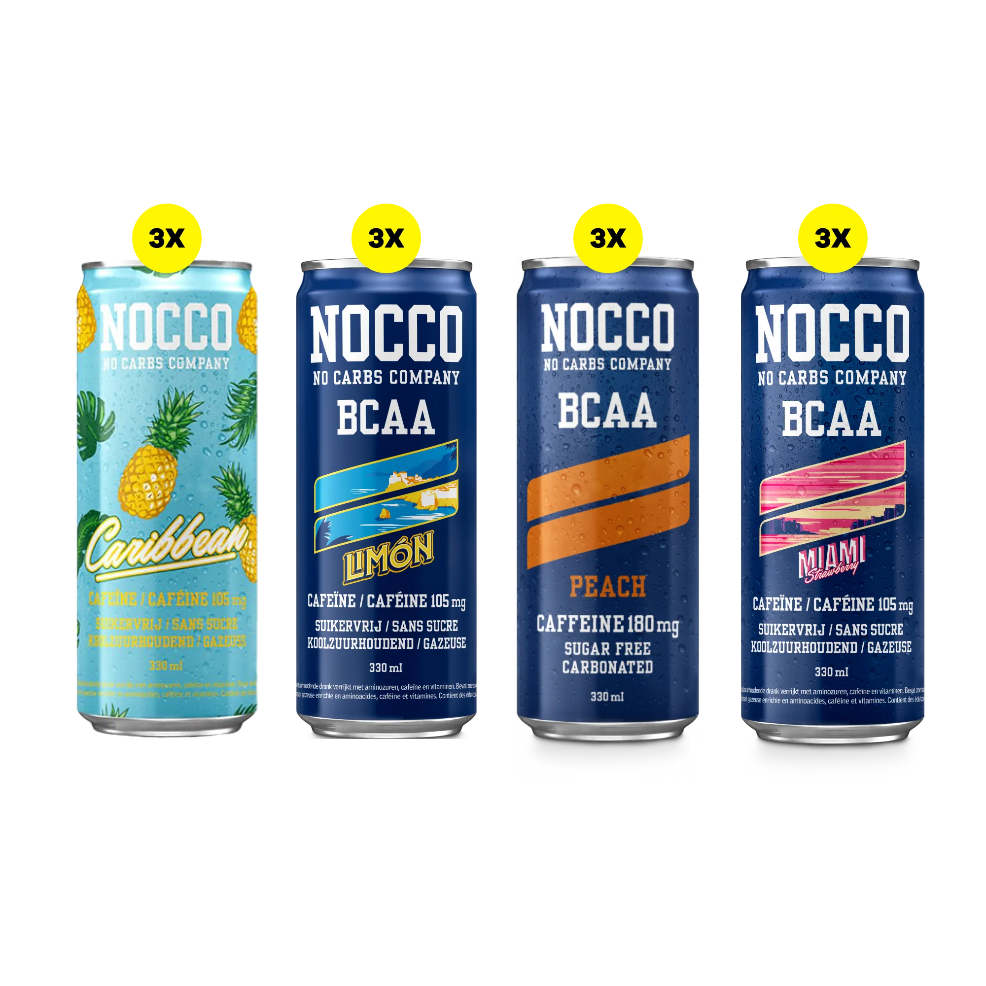 Nocco BCAA Drink -  - Confezione Mista (3x4 Gusti) - 12 Unità (3960 Ml)