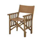 Poltrona pieghevole Guus - / Pelle & teak di  - Marrone/Beige/Legno naturale - Pelle/Legno