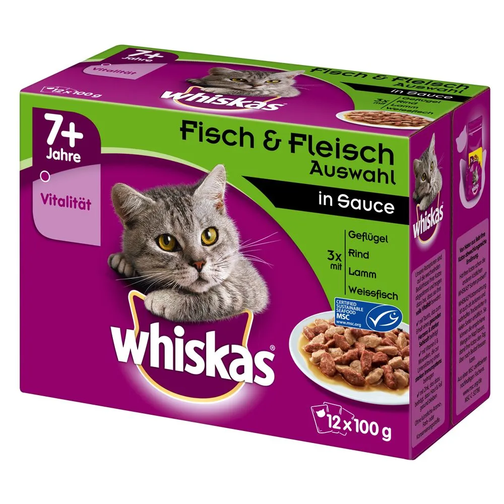 Whiskas 7+ Senior buste 12 x 100 g - Varietà di Carni Bianche in Salsa