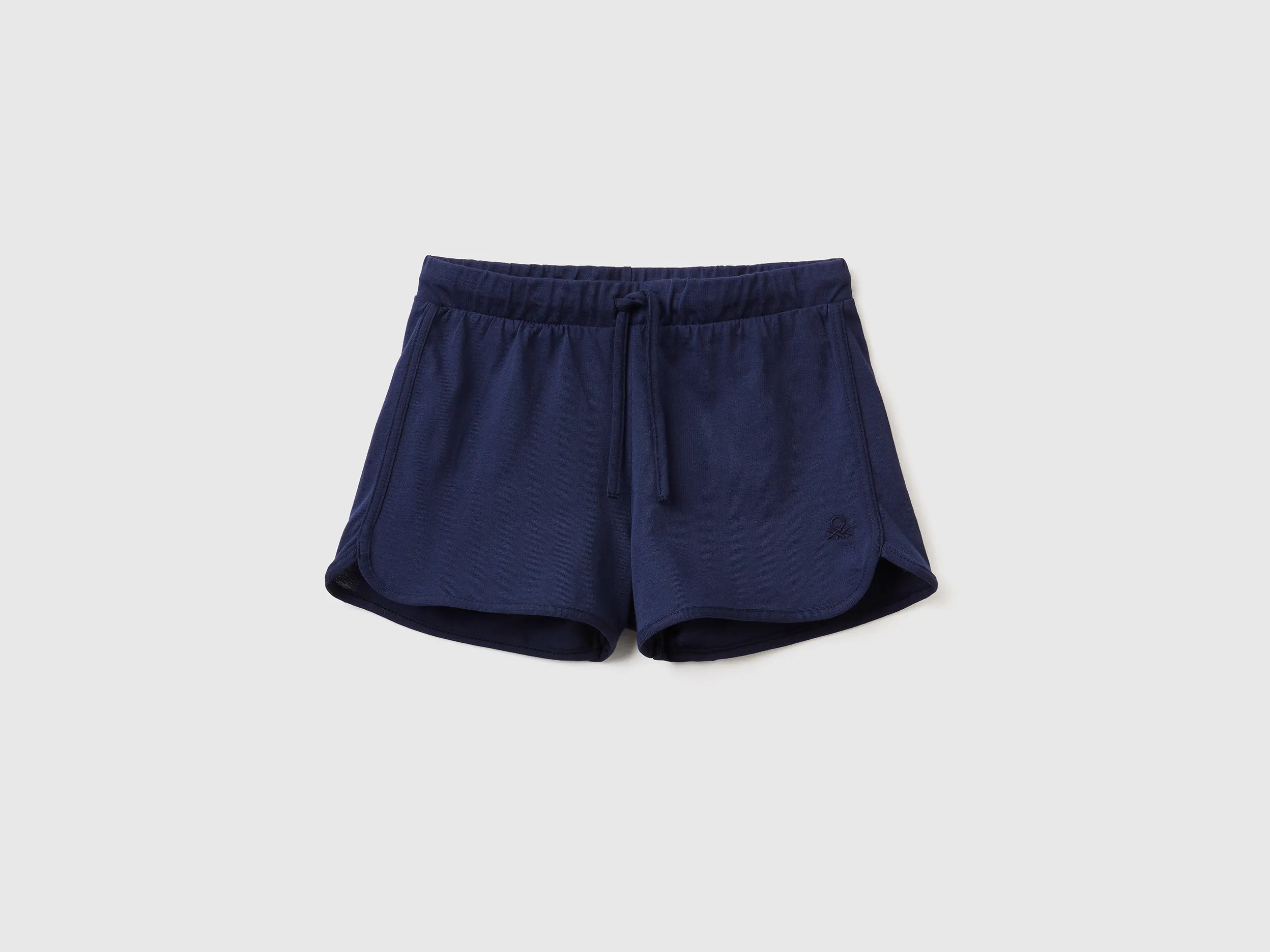 Benetton, Shorts Stile Runner In Cotone Bio, Blu Scuro, Bambini