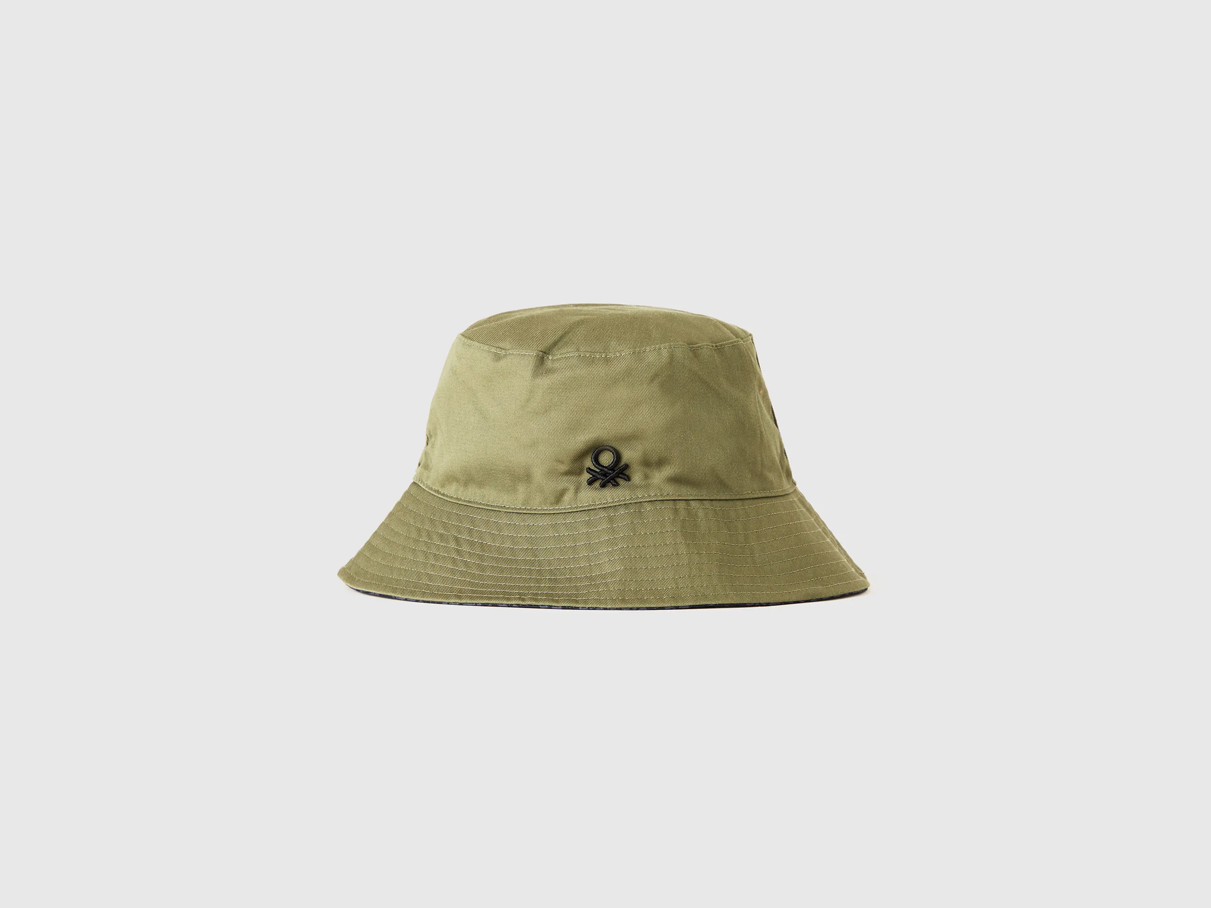 Benetton, Cappello Alla Pescatora Reversibile, Verde Militare, Uomo