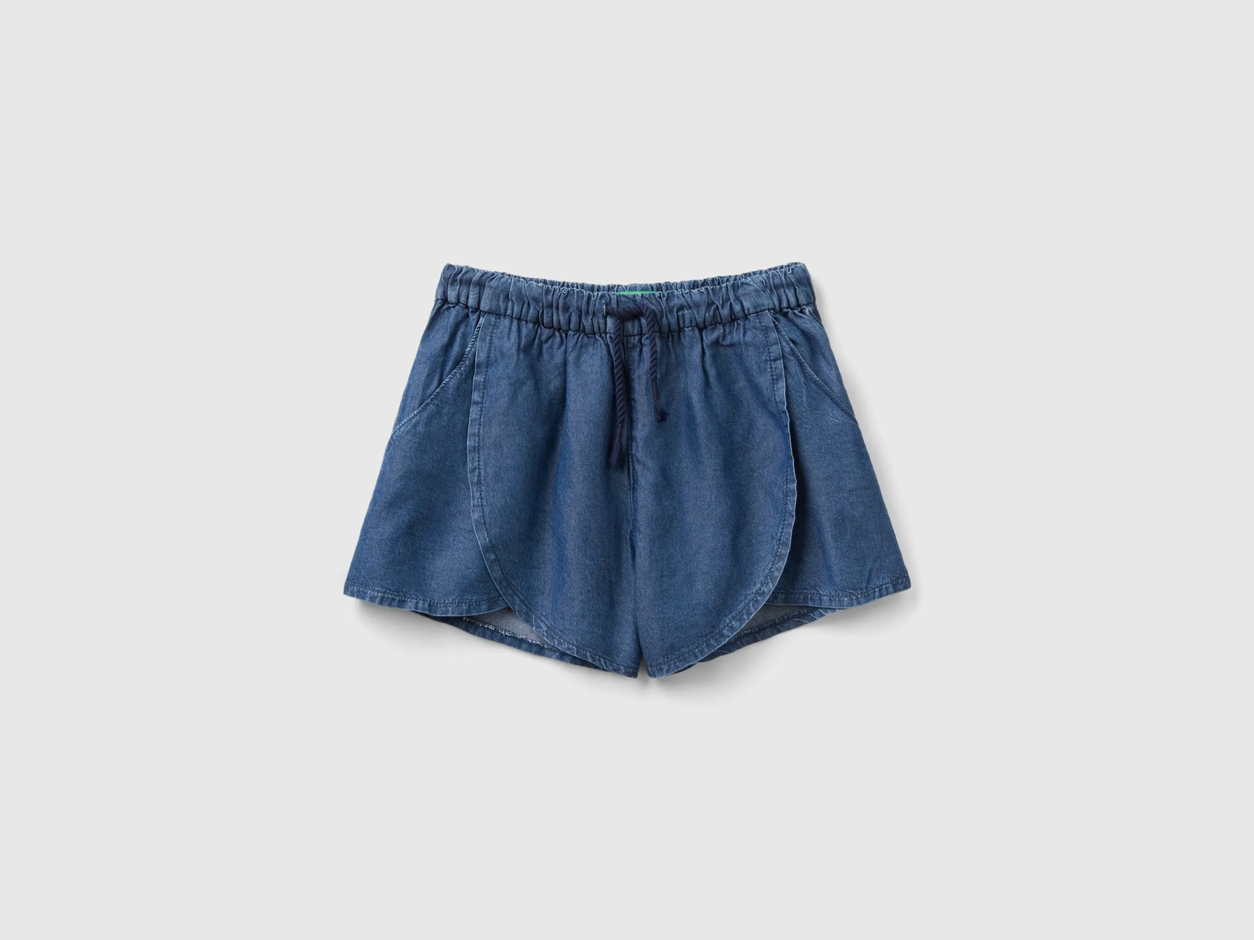 Benetton, Pantaloni Corti In Viscosa Sostenibile, Blu, Bambini