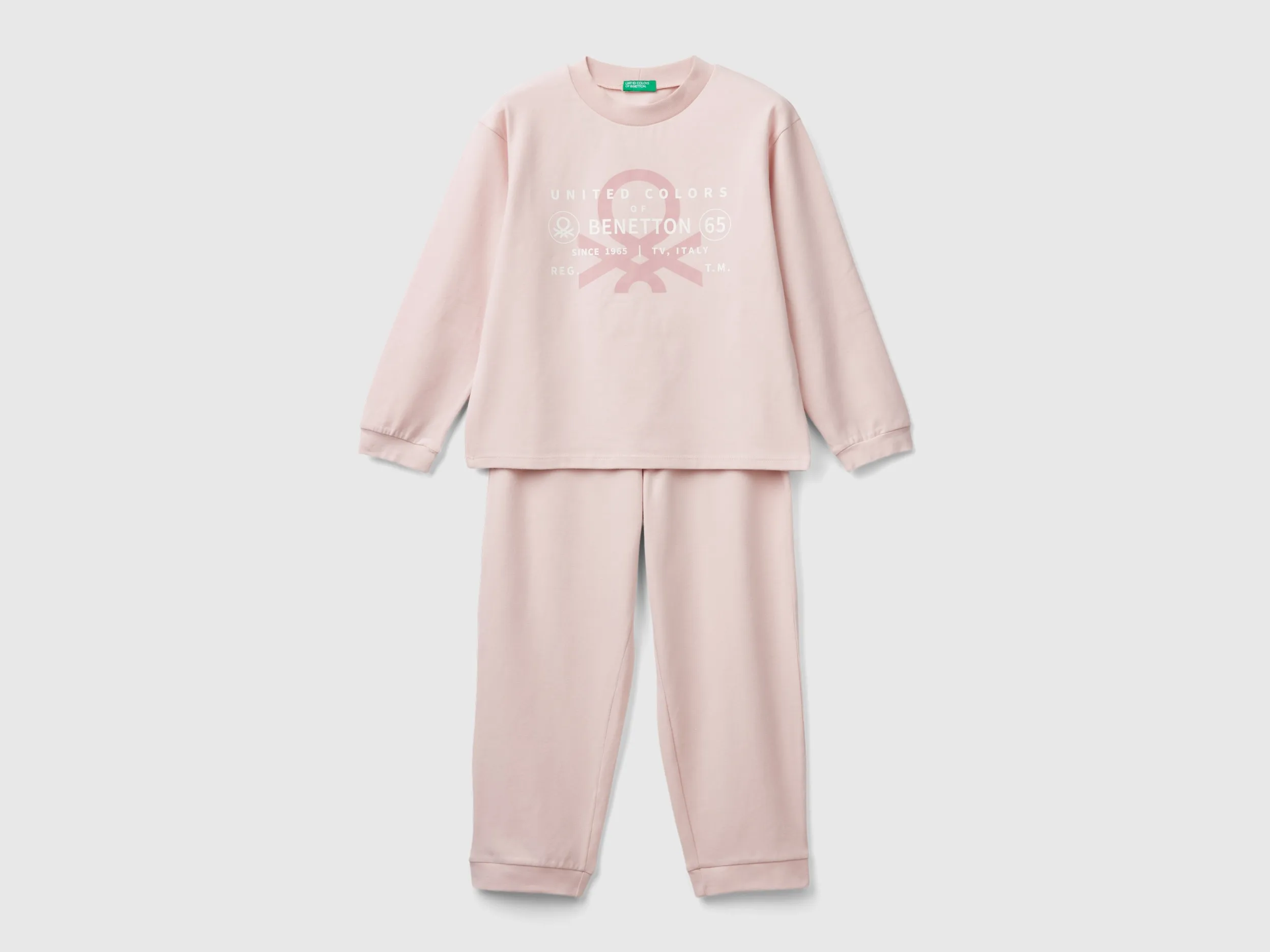 Benetton, Pigiama In Cotone Stretch, Rosa Tenue, Bambini