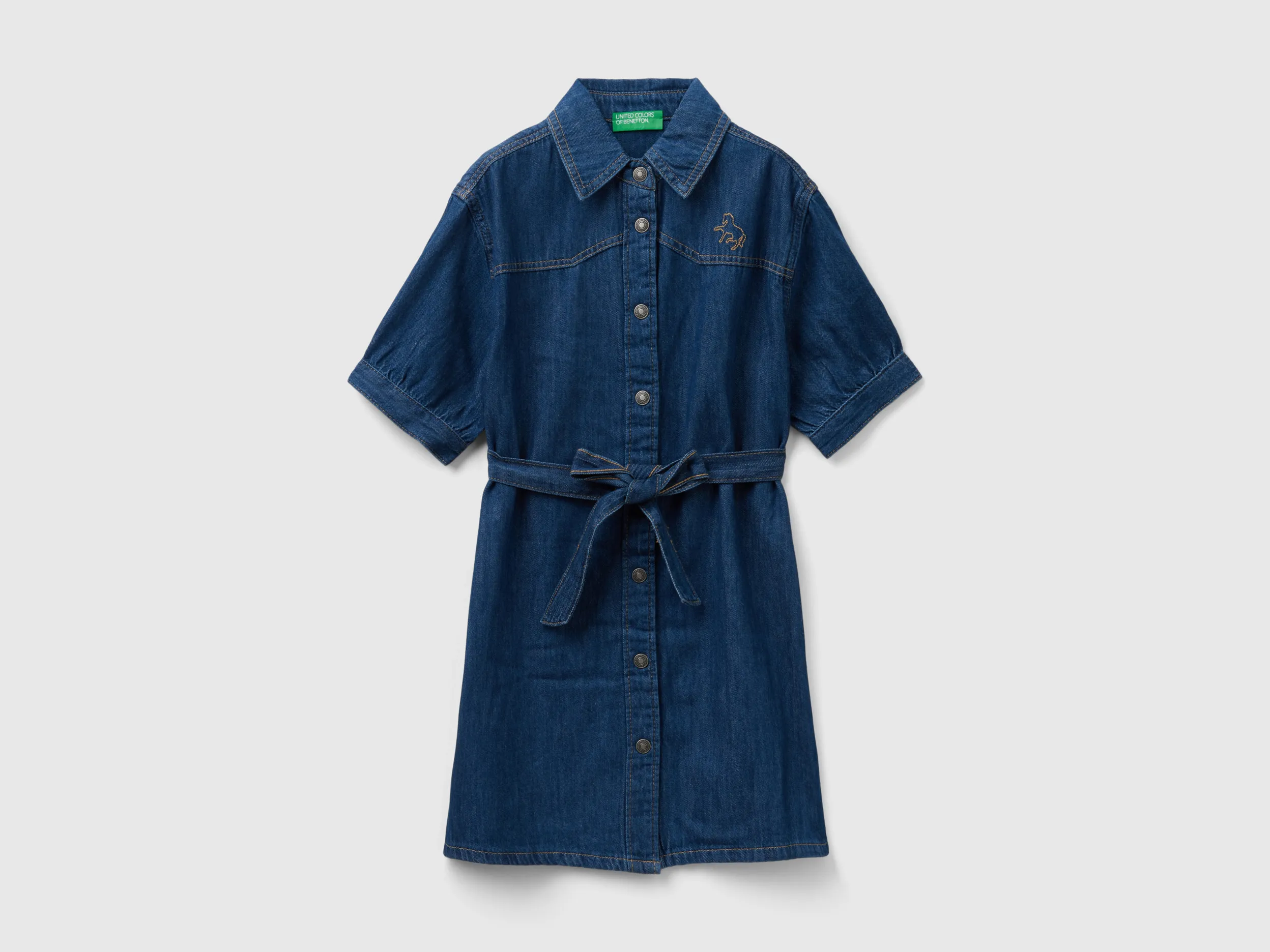 Benetton, Chemisier Di Jeans, Blu Scuro, Bambini