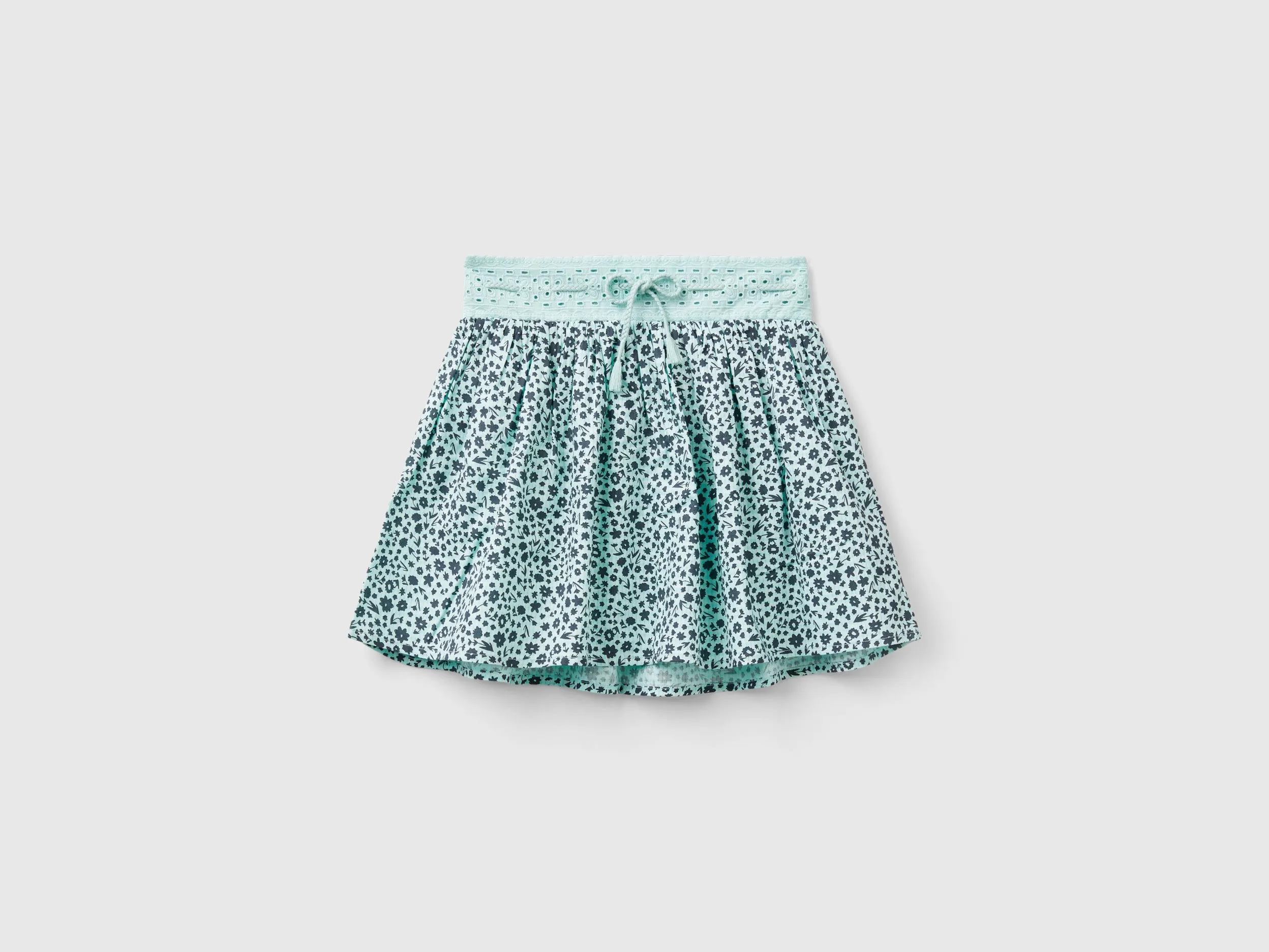 Benetton, Gonna Con Stampa Fiori, Verde Acqua, Bambini