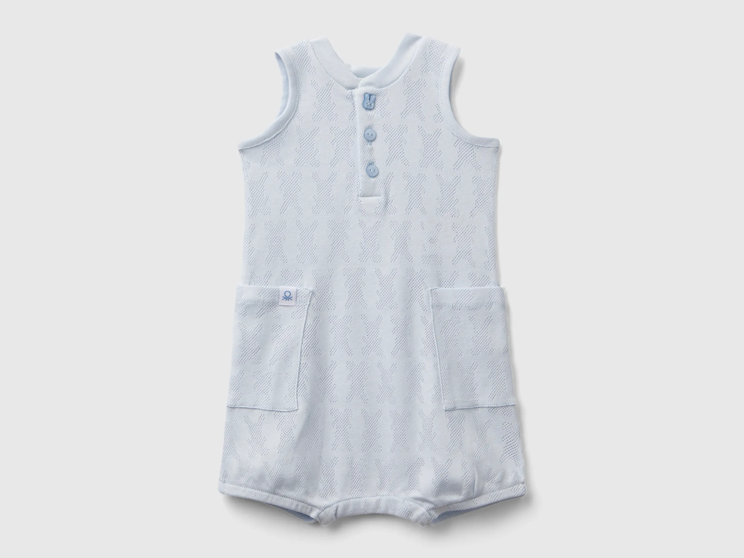 Benetton, Tuta Smanicata Con Taschini, Blu Chiaro, Bambini