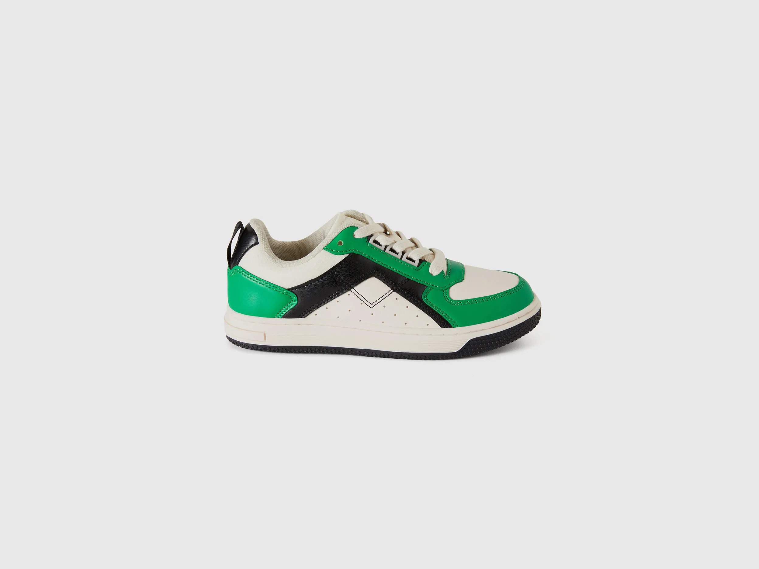 Benetton, Sneakers Basse In Tessuto Spalmato, Verde, Bambini