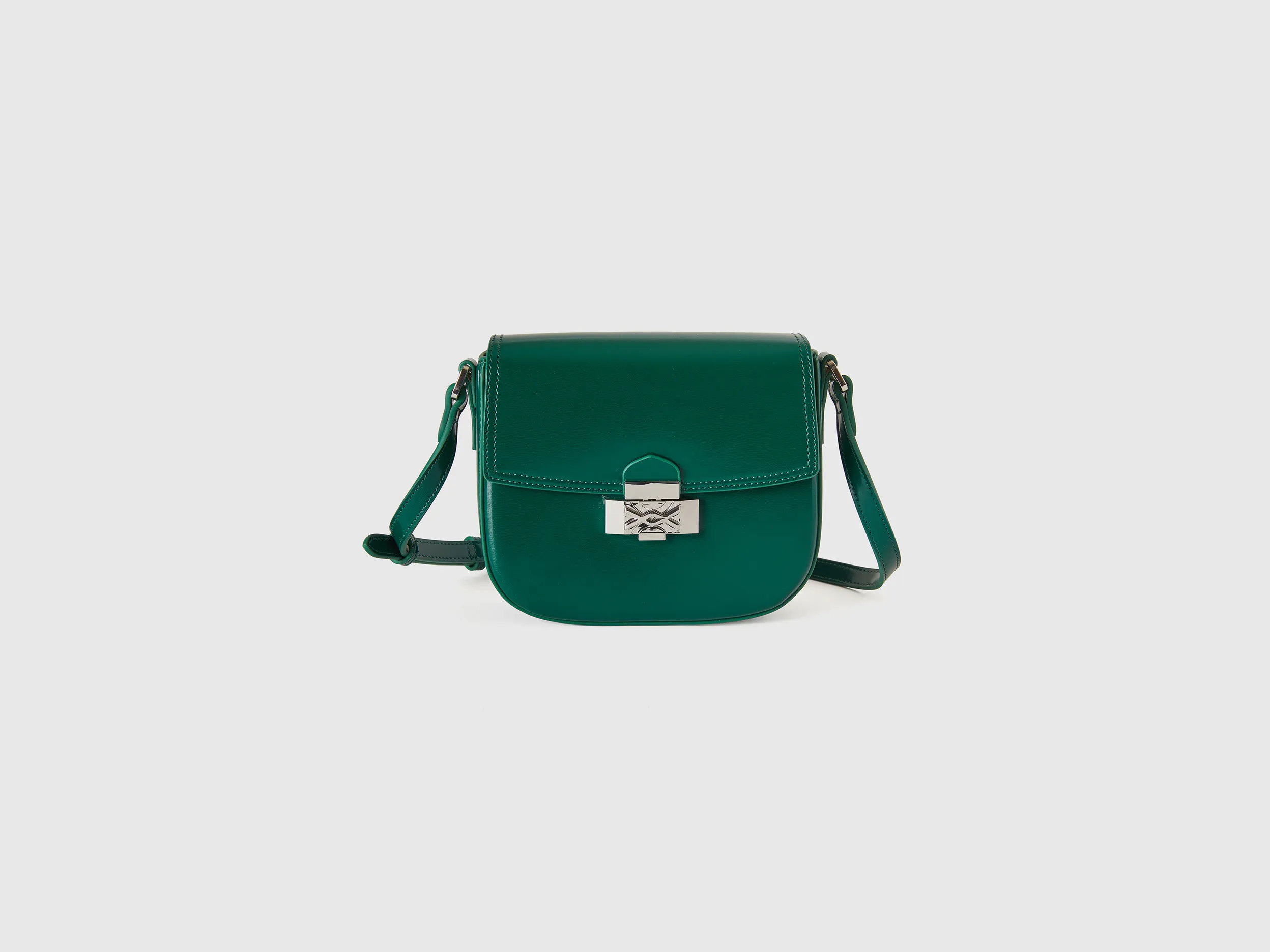 Benetton, Borsa Piccola A Tracolla Effetto Vernice, Verde Scuro, Donna