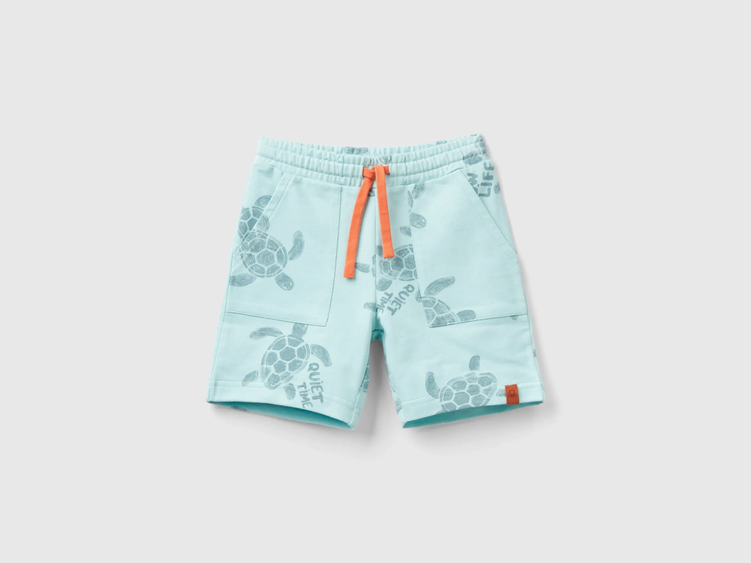 Benetton, Shorts Con Stampa Tartarughe, Verde Acqua, Bambini