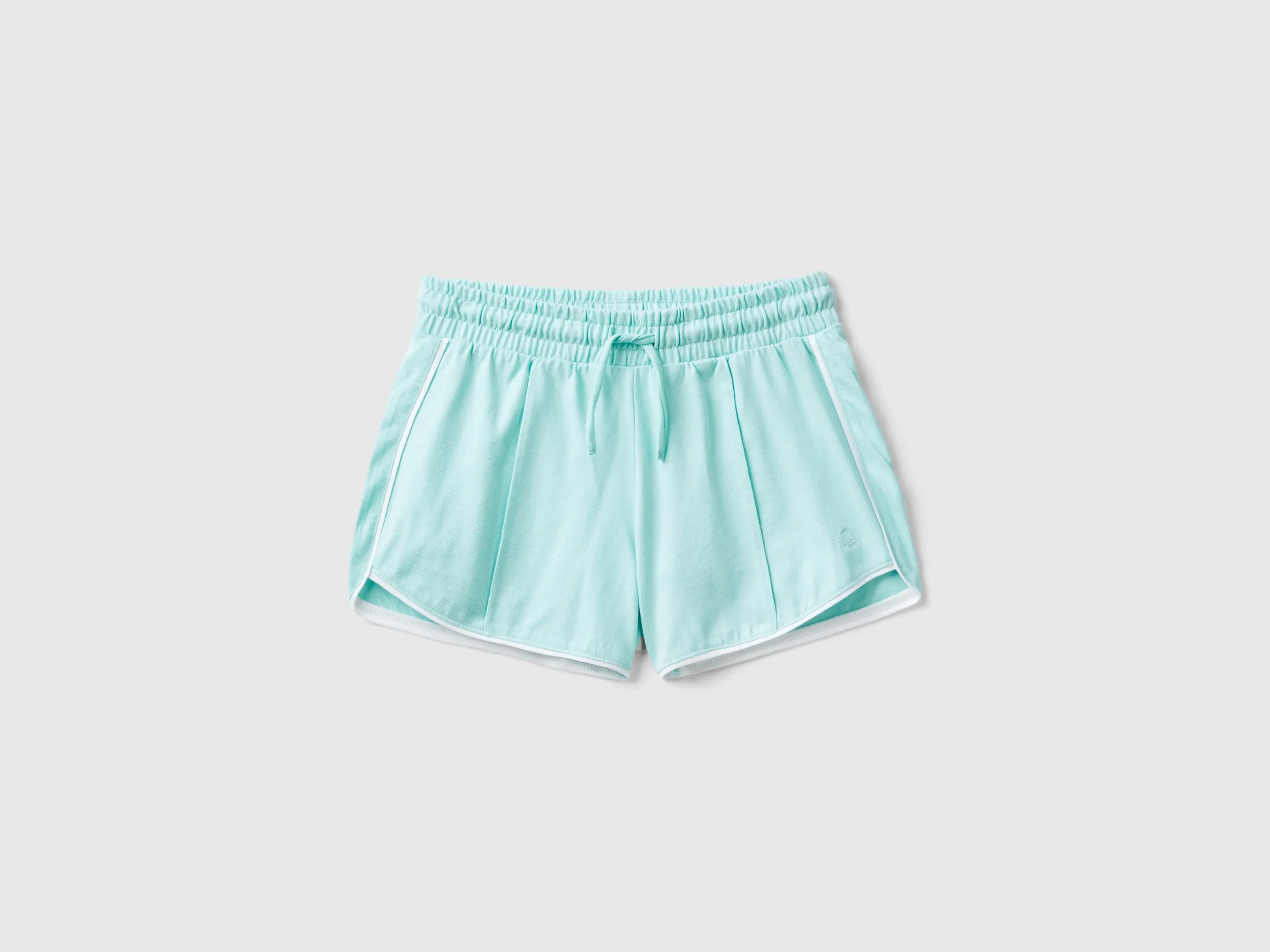 Benetton, Shorts Con Coulisse 100% Cotone, Verde Acqua, Bambini