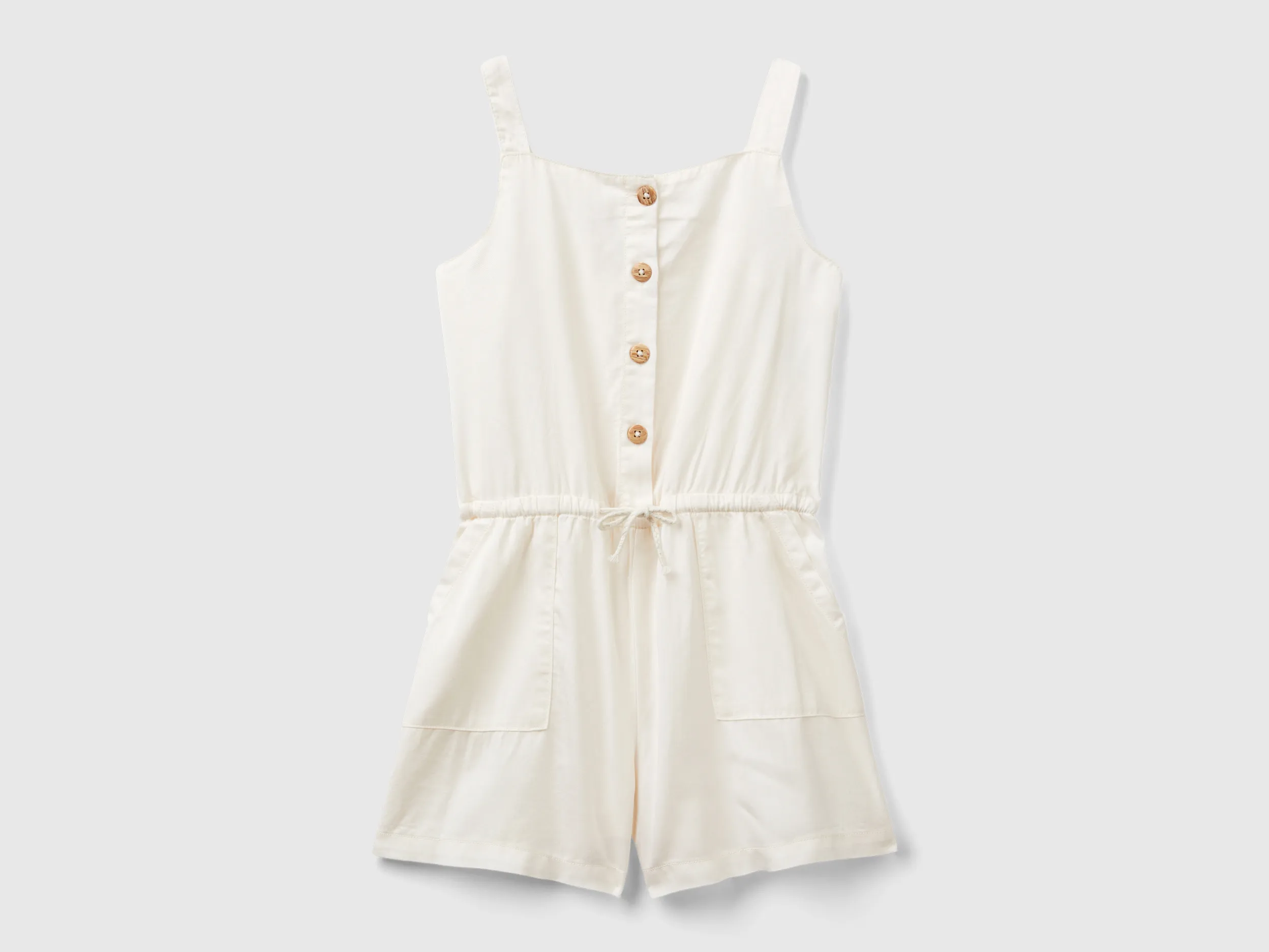 Benetton, Tuta Fluida Con Coulisse, Bianco Panna, Bambini