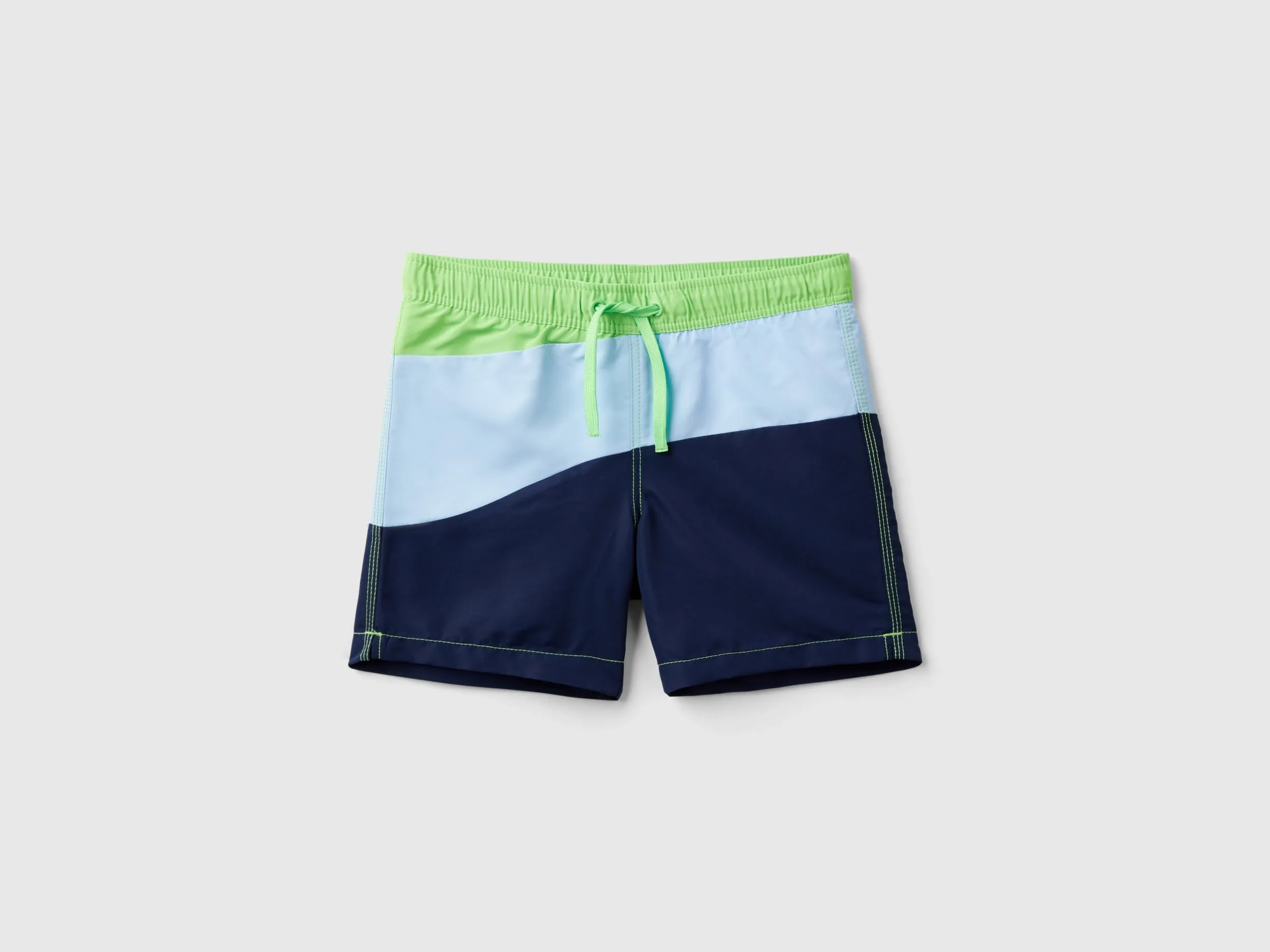 Benetton, Costume Boxer Con Motivo Onde, Blu, Bambini