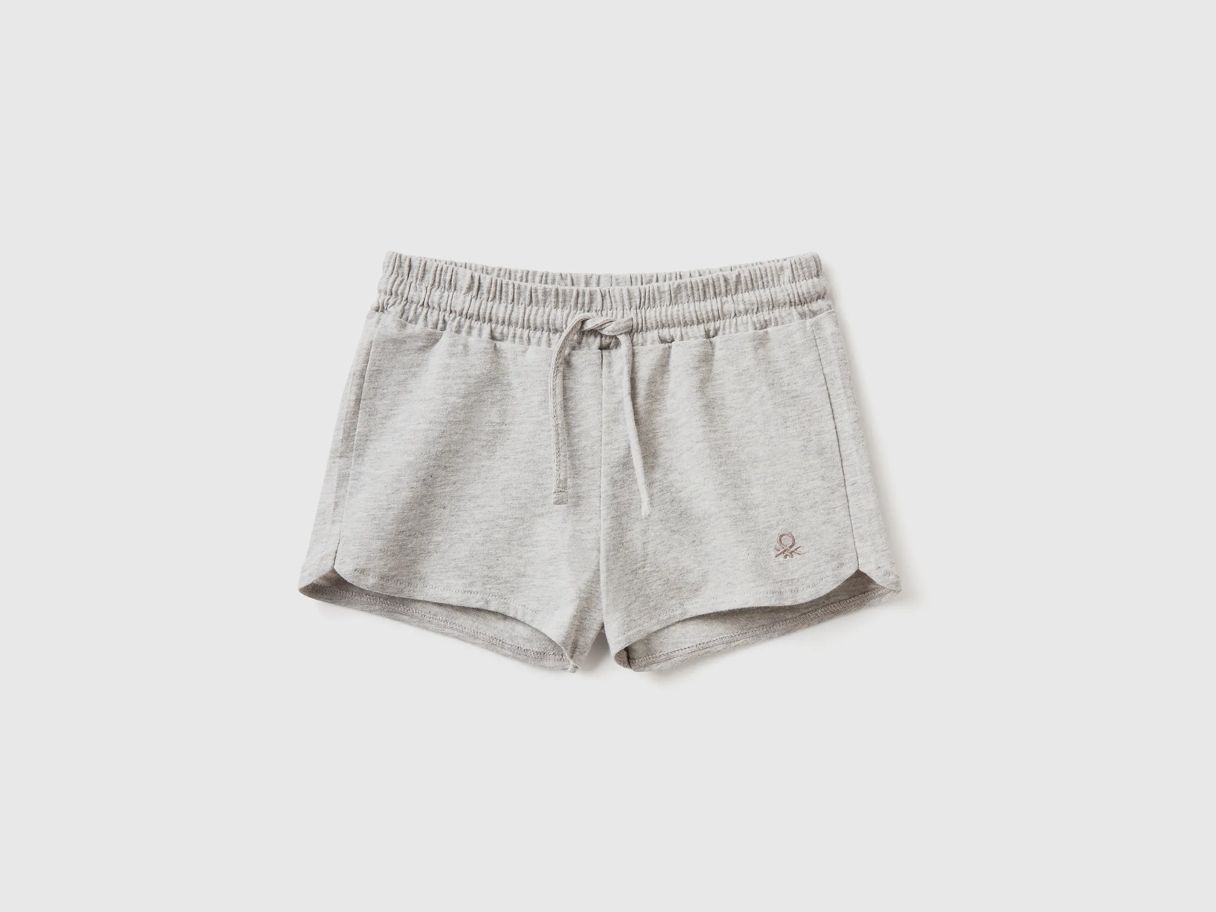 Benetton, Shorts Con Coulisse In Cotone Bio, Grigio Chiaro, Bambini