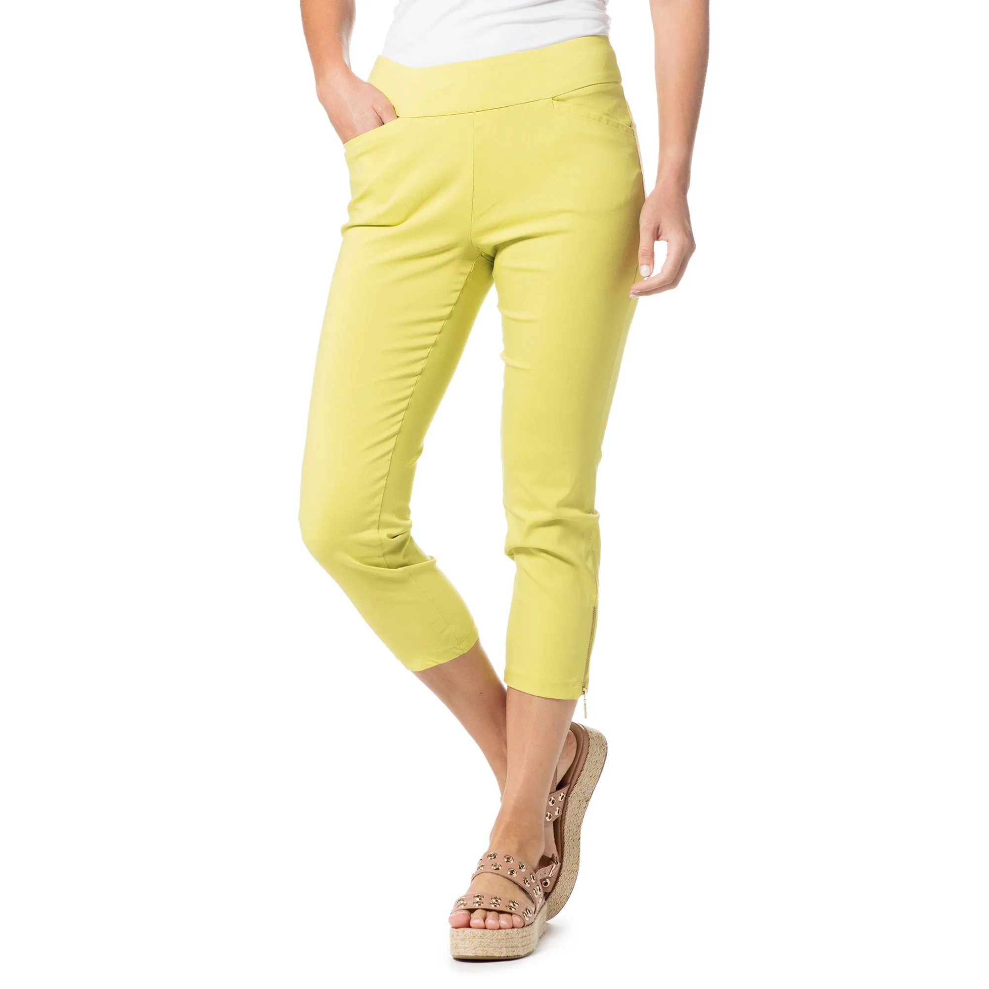 Pantaloni Capri stretch con zip al fondo