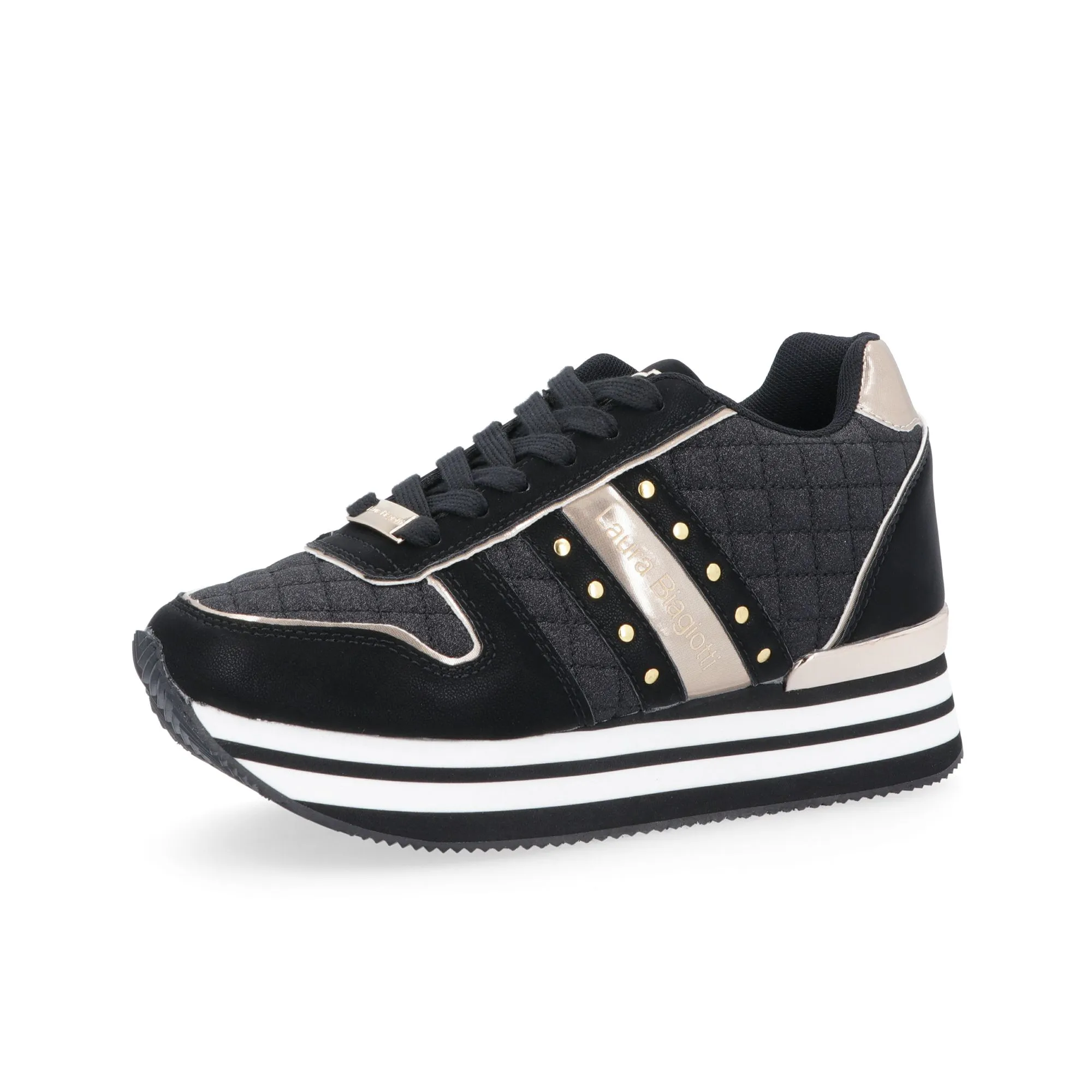 Sneaker flatform con perline e zeppa rigata 3.5cm