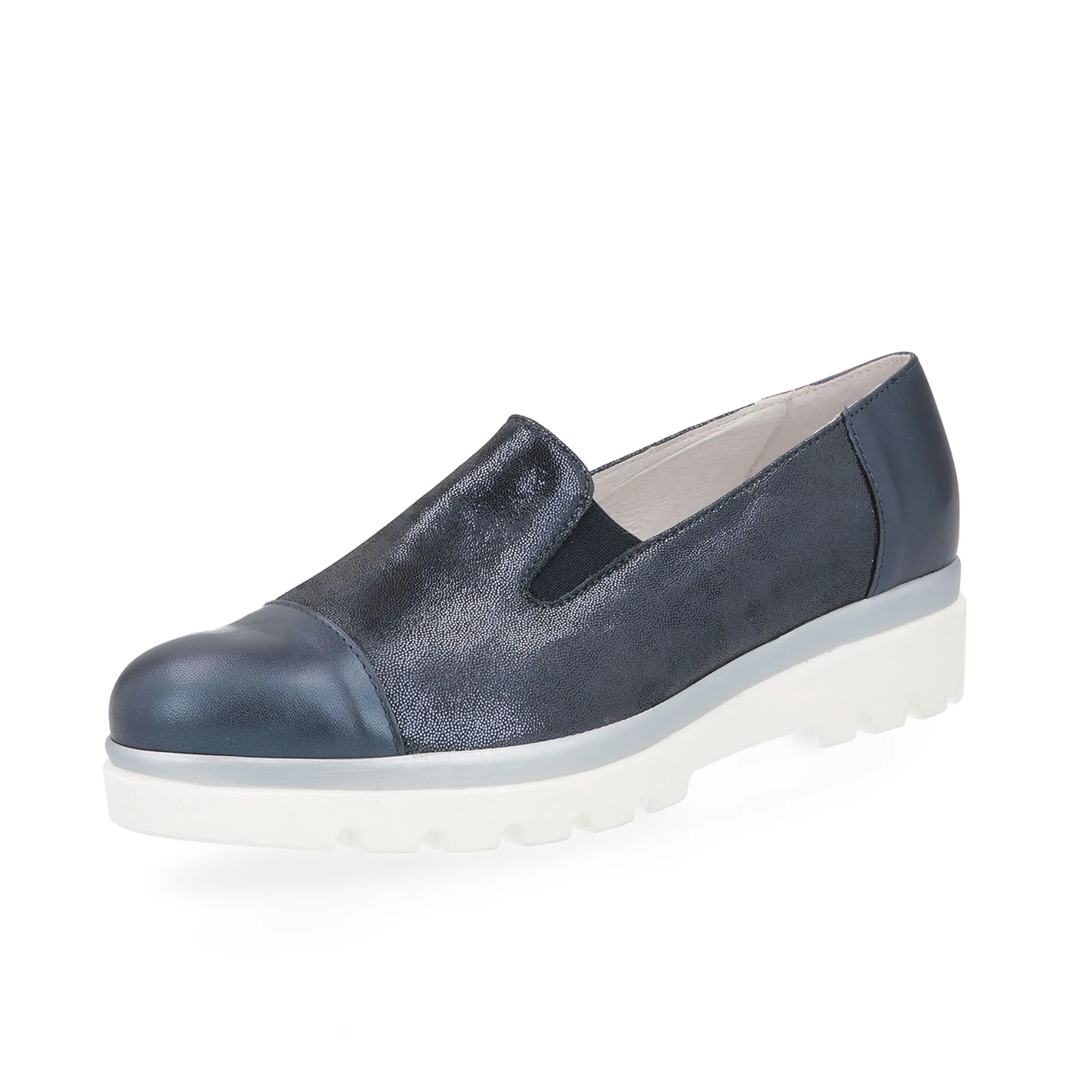 Slip on in pelle laminata con inserti elastici