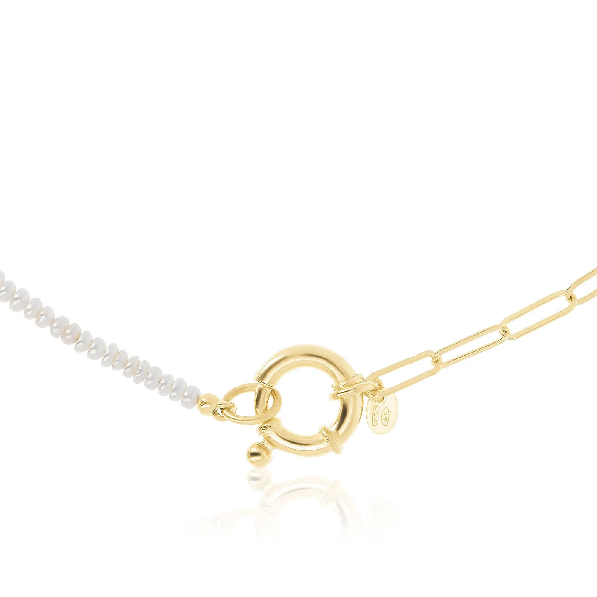 Collana in argento 925 con perle coltivate e maglie ovali