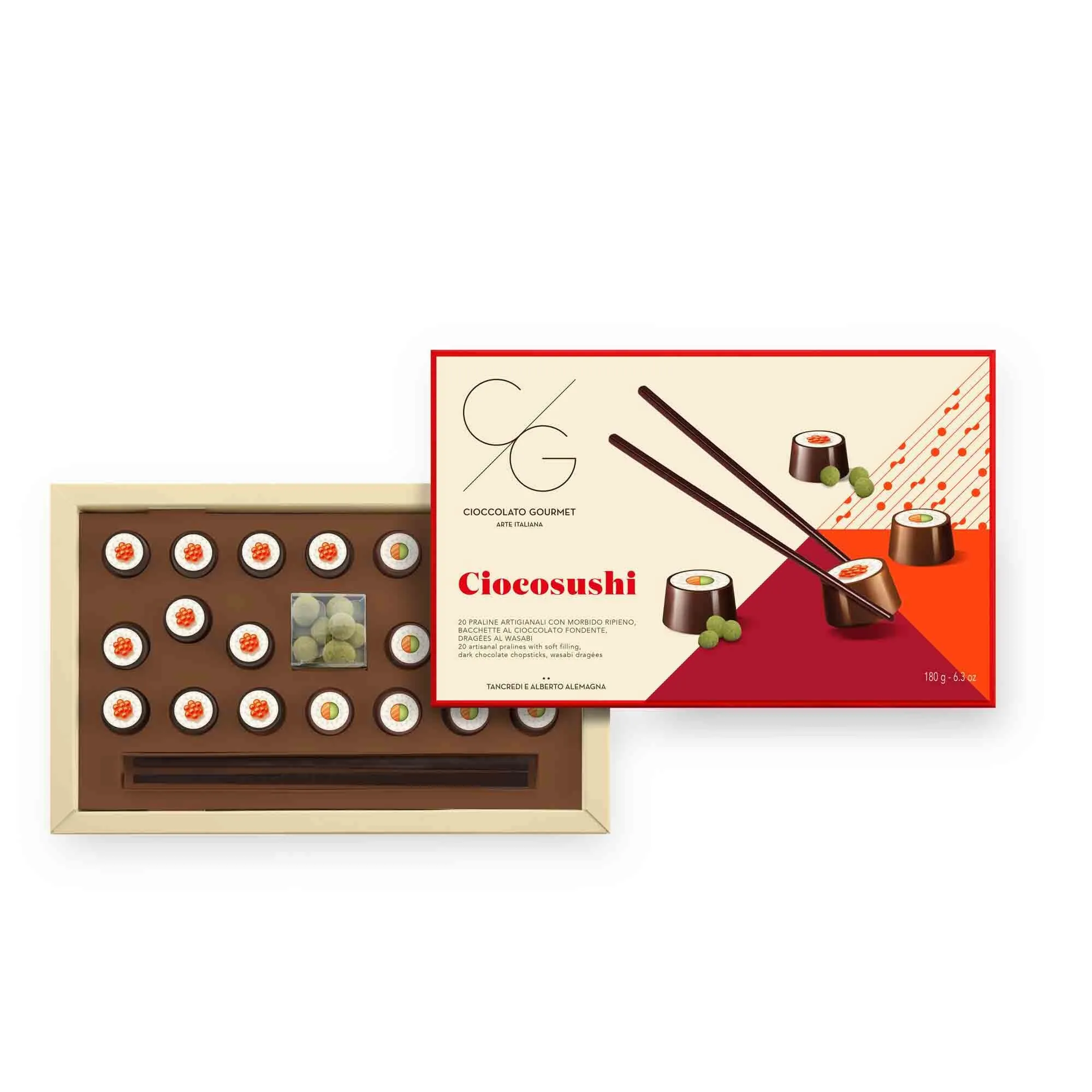 Ciocosushi, 20 praline con bacchette cioccolato